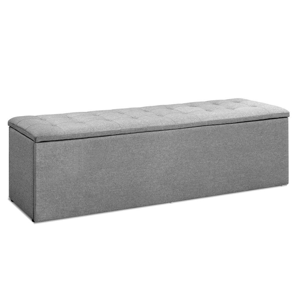 Artiss Storage Ottoman Blanket Box Grey LARGE Fabric Rest Chest Toy Foot Stool