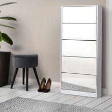 Load image into Gallery viewer, Artiss 5 Drawer Mirrored Wooden Shoe Cabinet - White
