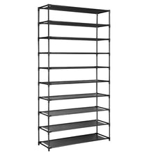 Load image into Gallery viewer, 50 Pairs 10 Tier Shoe Rack Metal Shelf Holder Stackable Portable Black
