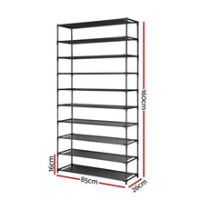 Load image into Gallery viewer, 50 Pairs 10 Tier Shoe Rack Metal Shelf Holder Stackable Portable Black
