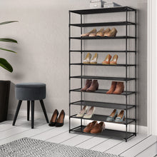 Load image into Gallery viewer, 50 Pairs 10 Tier Shoe Rack Metal Shelf Holder Stackable Portable Black
